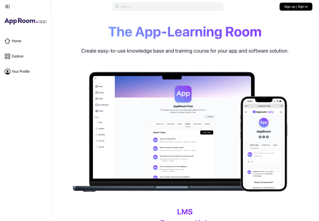 App Room web application shown on desktop and mobile devices.